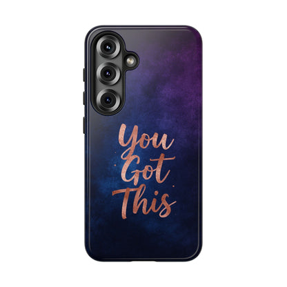 Inspiring Phone Cases Samsung phone case with indigo galaxy design and rose gold You Got This quote text