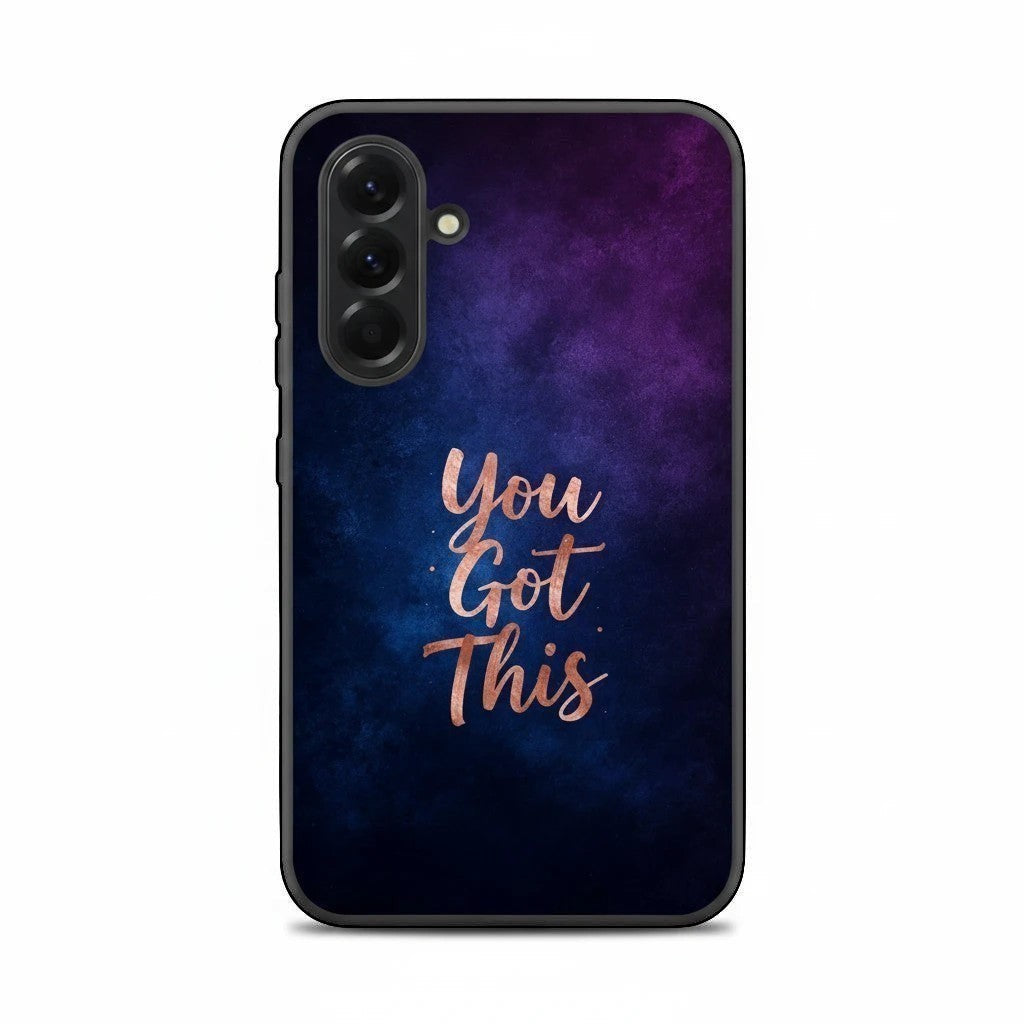 Inspiring Phone Cases Samsung phone case with indigo galaxy design and rose gold You Got This quote text