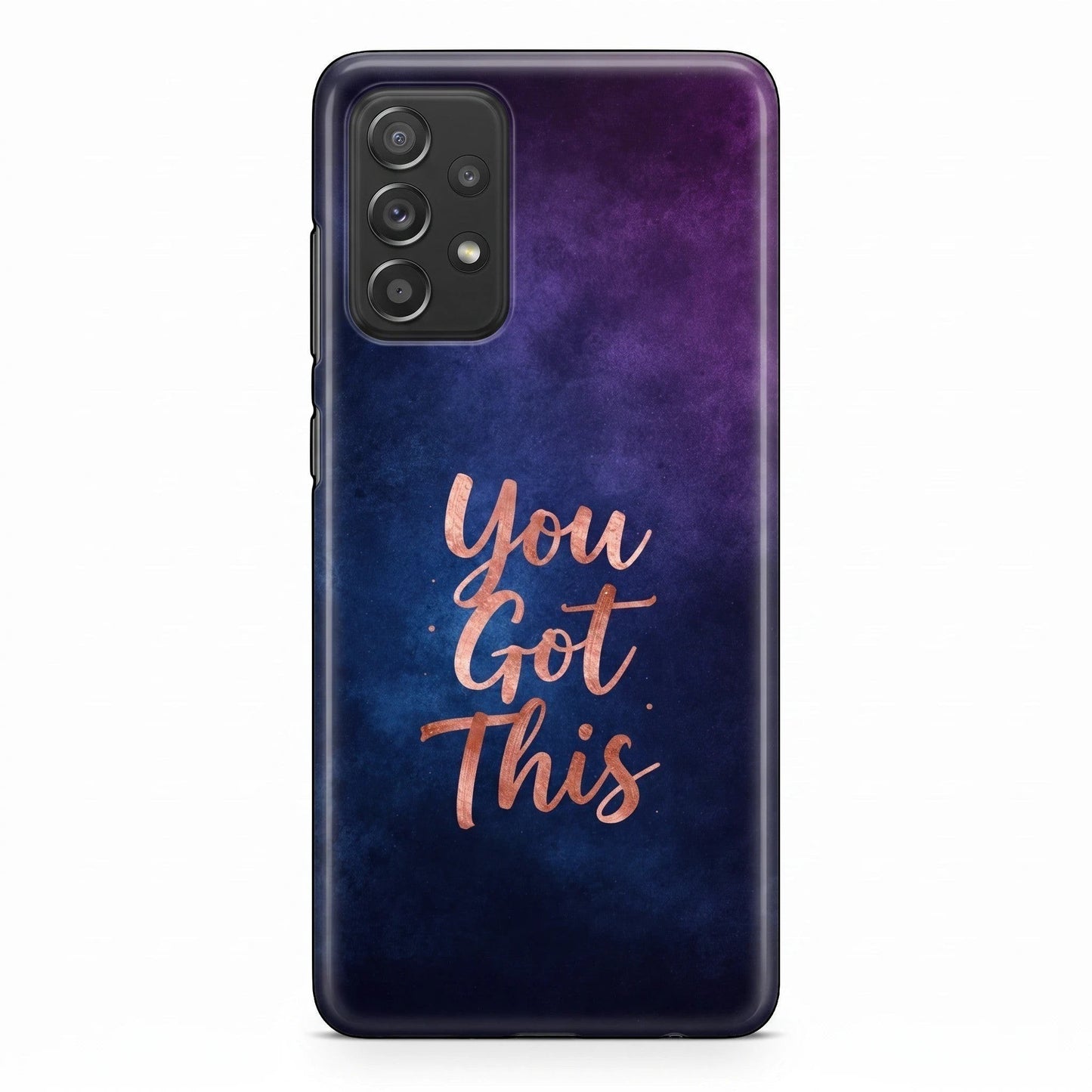 Inspiring Phone Cases Samsung phone case with indigo galaxy design and rose gold You Got This quote text.