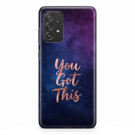 Inspiring Phone Cases Samsung phone case with indigo galaxy design and rose gold You Got This quote text.