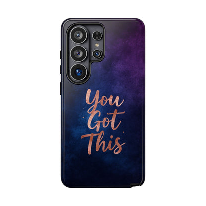 Inspiring Phone Cases Samsung phone case with indigo galaxy design and rose gold You Got This quote text.