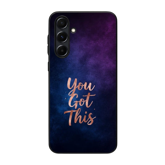 Inspiring Phone Cases Samsung phone case with indigo and blue cosmic galaxy design and rose gold You Got This text