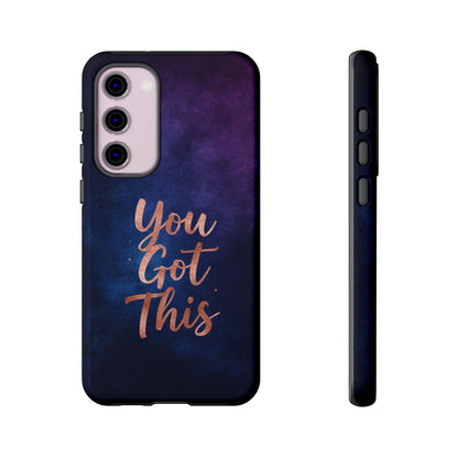 Inspiring Phone Cases You Got This Samsung phone case with indigo galaxy design and rose gold inspirational text.