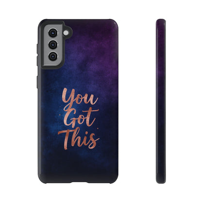 Inspiring Phone Cases Samsung phone case with indigo galaxy design and rose gold You Got This quote text.