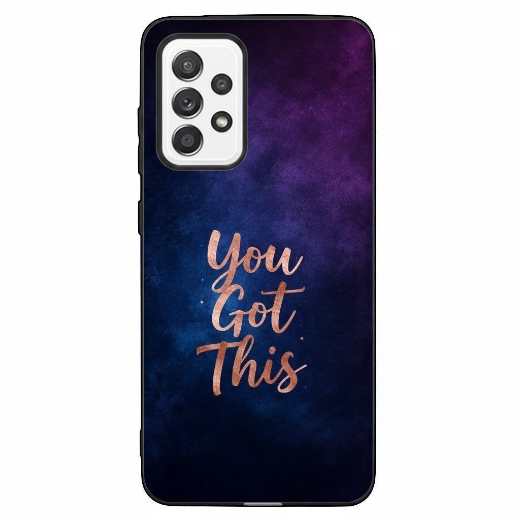 Inspiring Phone Cases Samsung phone cover with indigo galaxy design and rose gold You Got This quote text.