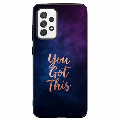 Inspiring Phone Cases Samsung phone cover with indigo galaxy design and rose gold You Got This quote text.