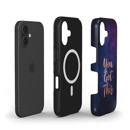 Inspiring Phone Cases You Got This MagSafe iPhone case with indigo galaxy design and rose gold inspirational text.