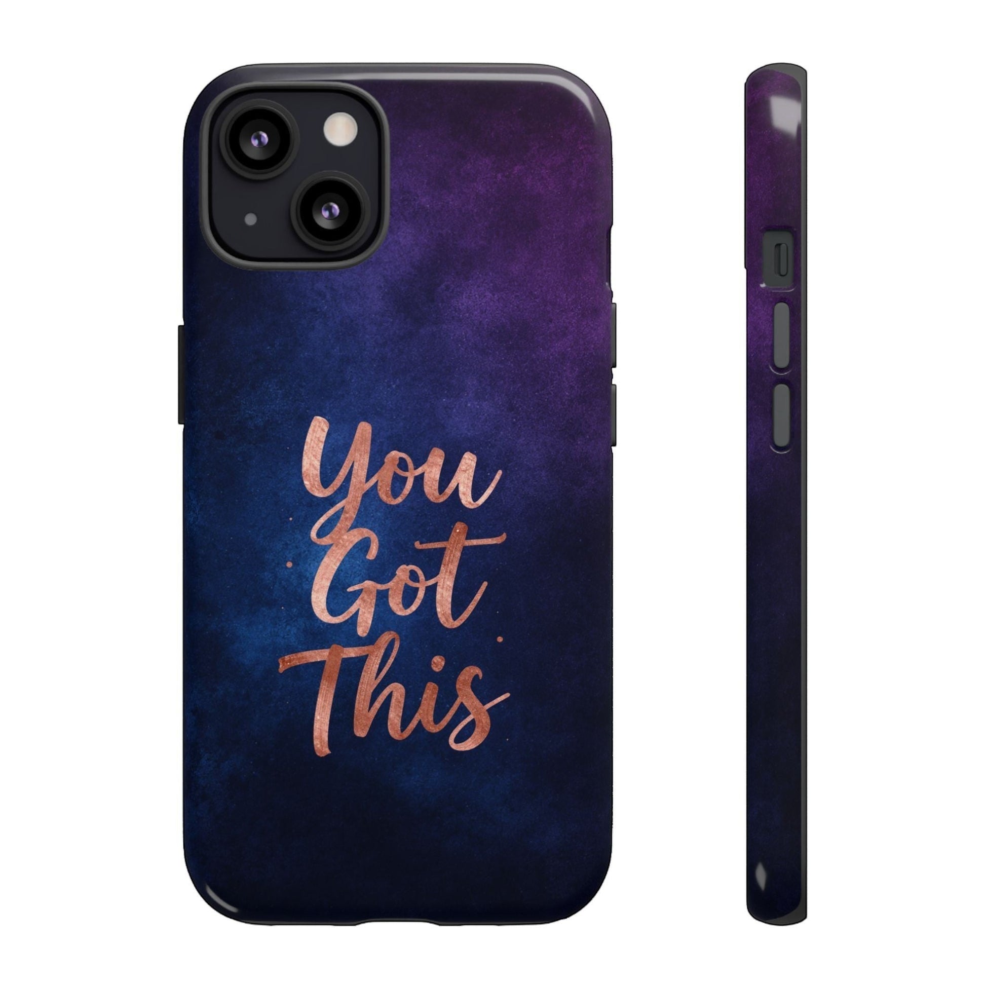 Inspiring Phone Cases iPhone MagSafe case with indigo galaxy design and rose gold You Got This quote.