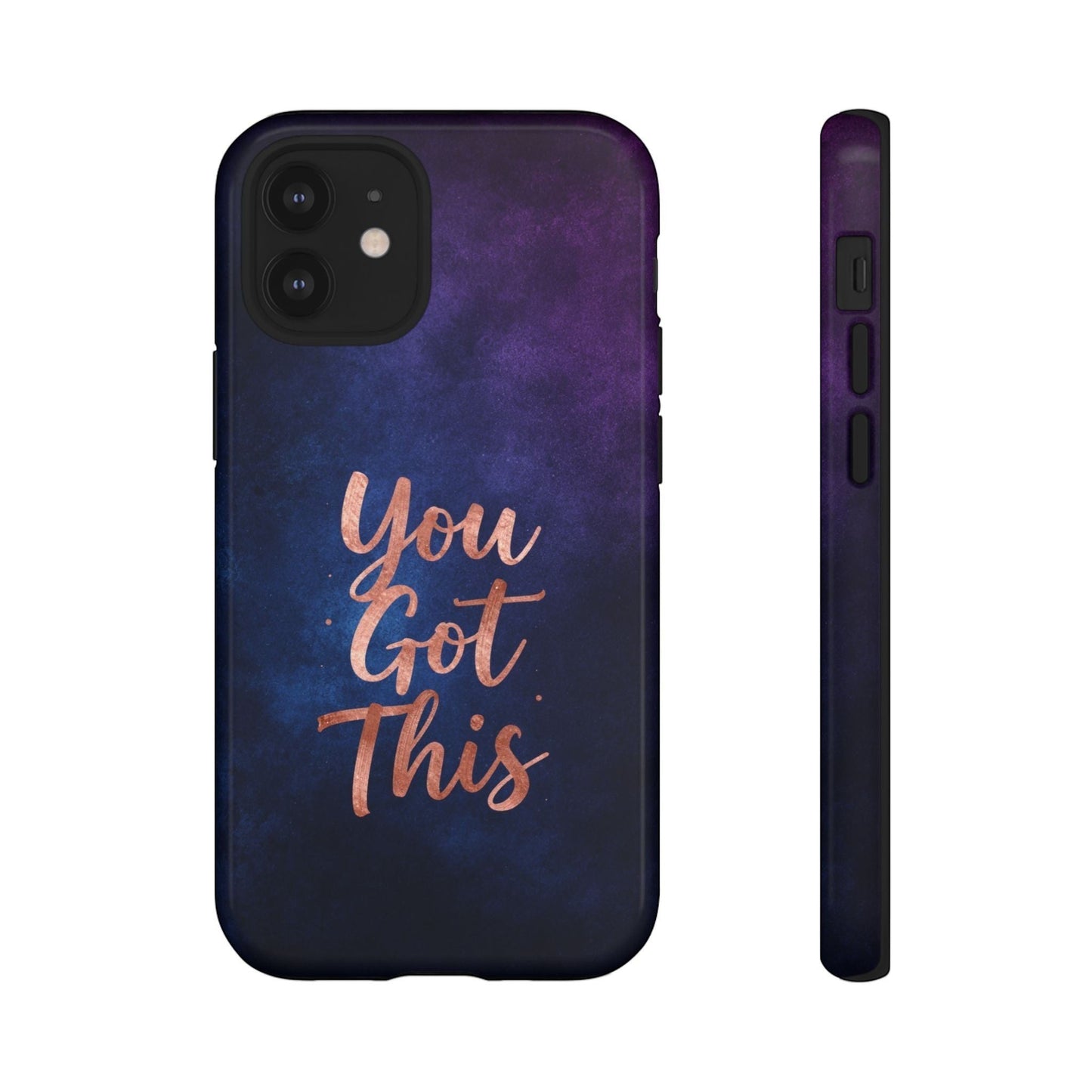 Inspiring Phone Cases You Got This iPhone MagSafe case with indigo galaxy design and rose gold inspirational text.