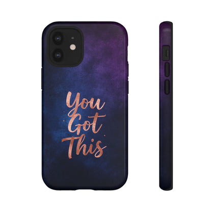 Inspiring Phone Cases You Got This iPhone MagSafe case with indigo galaxy design and rose gold inspirational text.