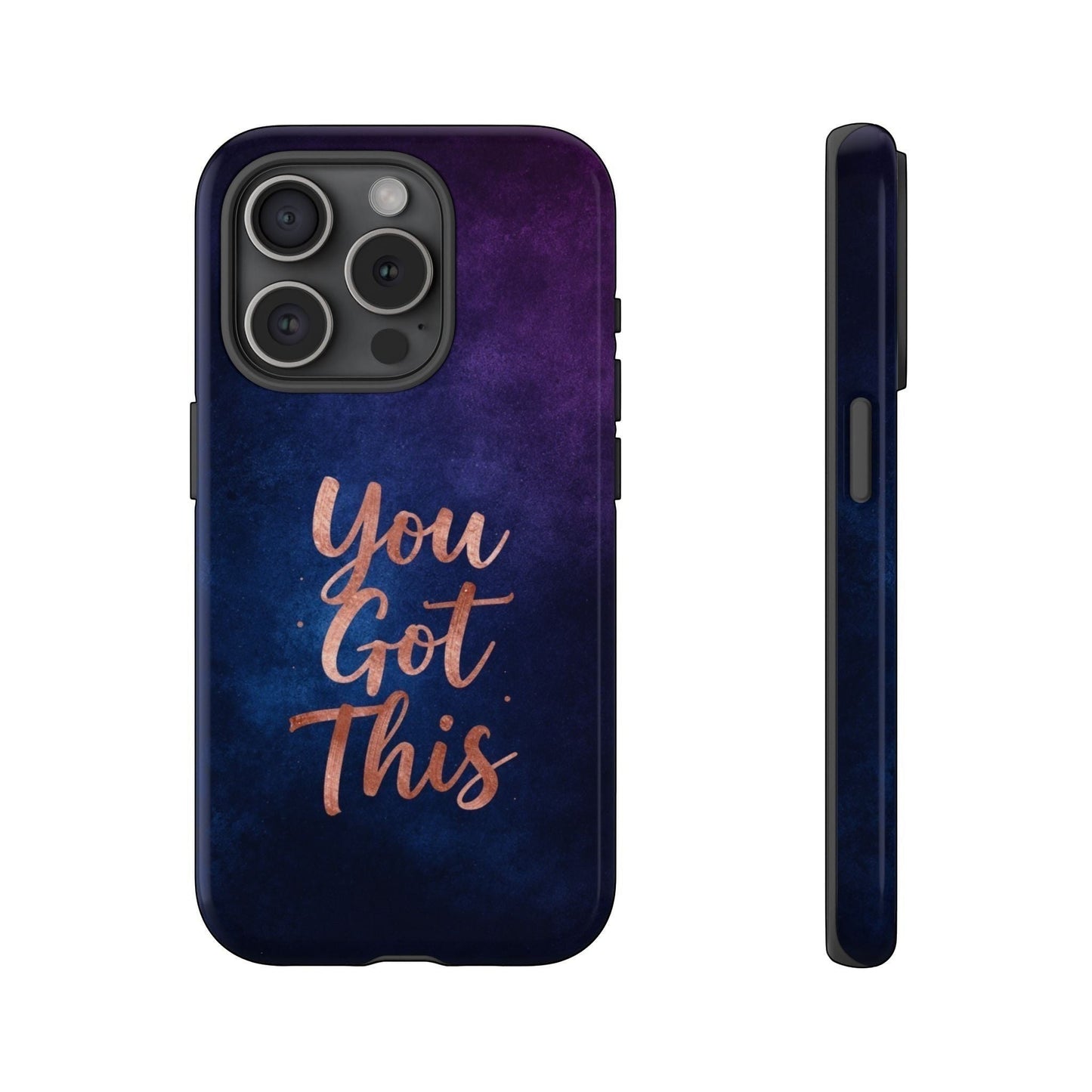 Inspiring Phone Cases iPhone MagSafe cover with indigo galaxy design and rose gold You Got This quote text.