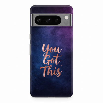 Inspiring Phone Cases Google Pixel phone case with indigo cosmic design and rose gold You Got This quote