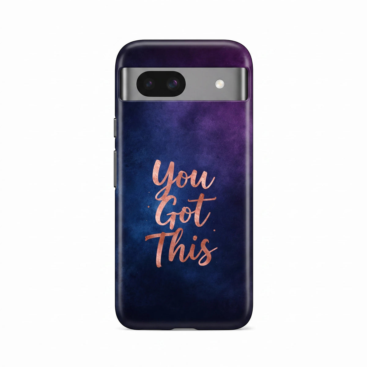 Inspiring Phone Cases Google Pixel case featuring a cosmic indigo and blue background with rose gold You Got This text