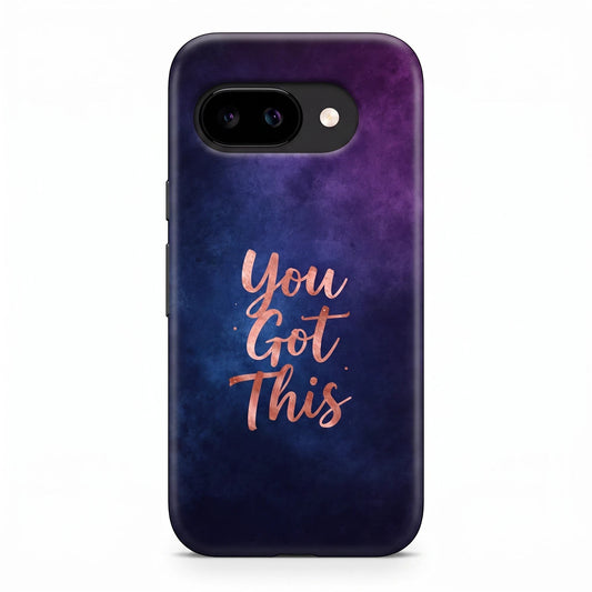 Inspiring Phone Cases Google Pixel phone case with indigo cosmic background and rose gold You Got This quote