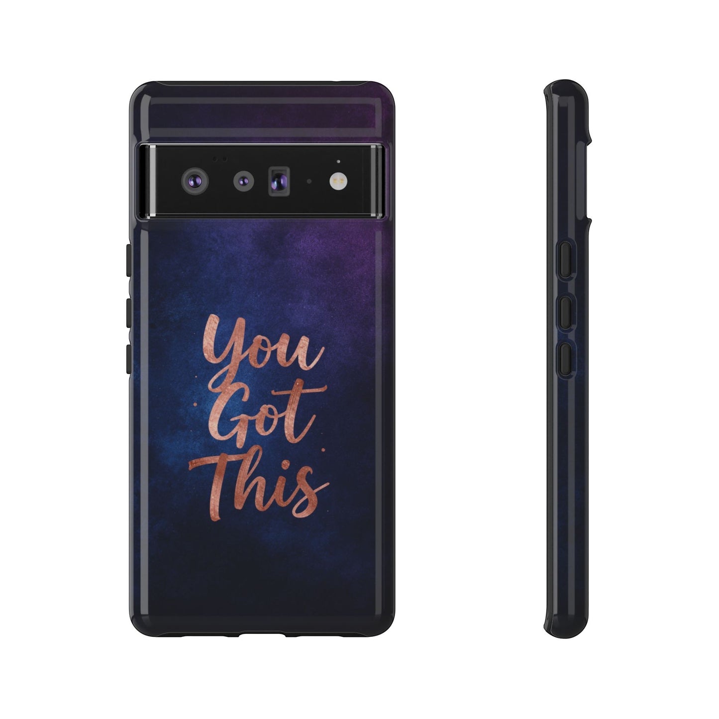 Inspiring Phone Cases Google Pixel case with indigo cosmic dust design and rose gold You Got This quote