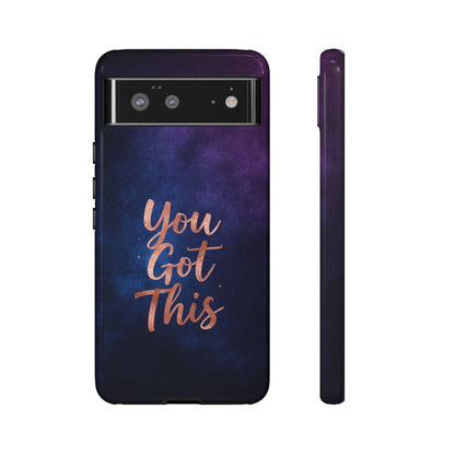 Inspiring Phone Cases Google Pixel case with indigo cosmic dust design and rose gold You Got This motivational quote