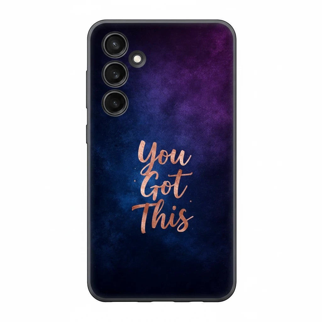 Inspiring Phone Cases Samsung Galaxy case with indigo cosmic dust design and rose gold You Got This quote text.