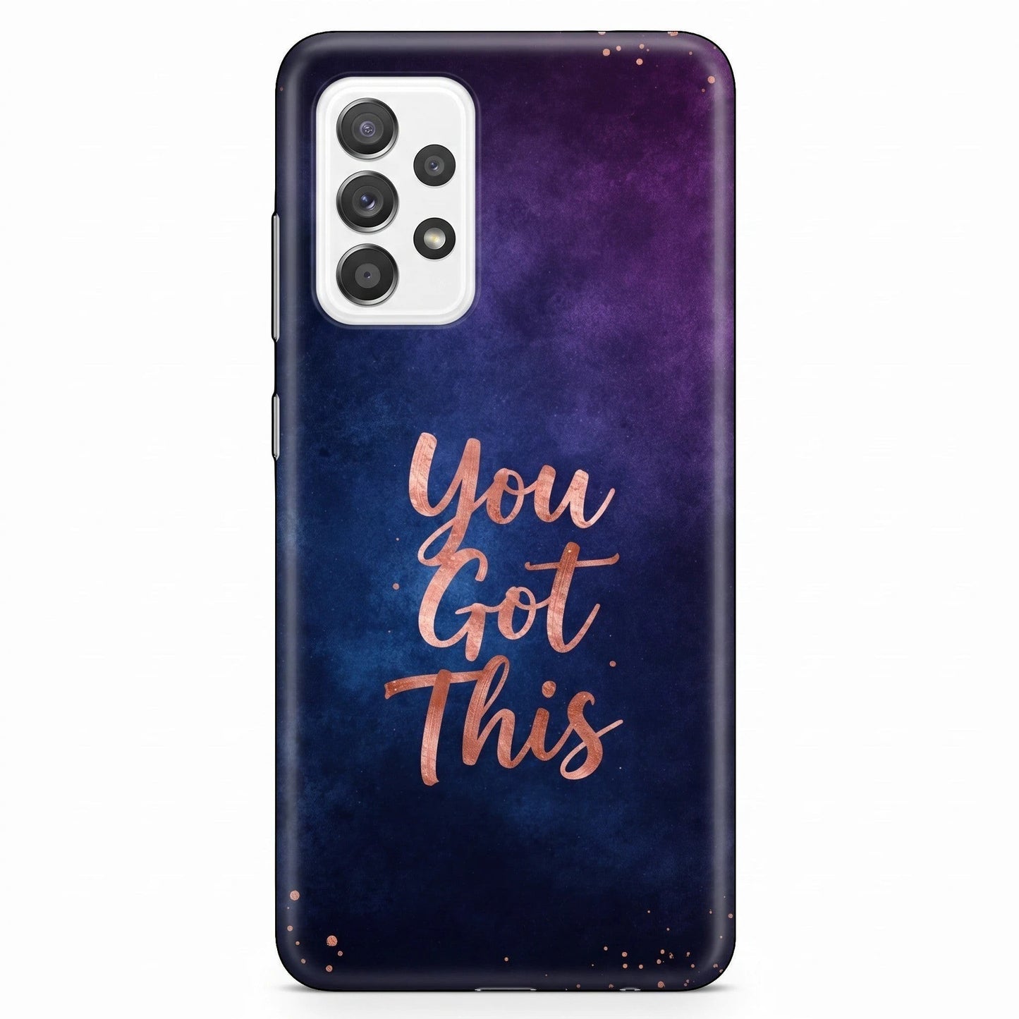 Inspiring Phone Cases Samsung Galaxy case featuring an indigo and blue cosmic design with rose gold You Got This text.