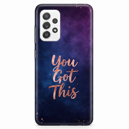 Inspiring Phone Cases Samsung Galaxy case featuring an indigo and blue cosmic design with rose gold You Got This text.