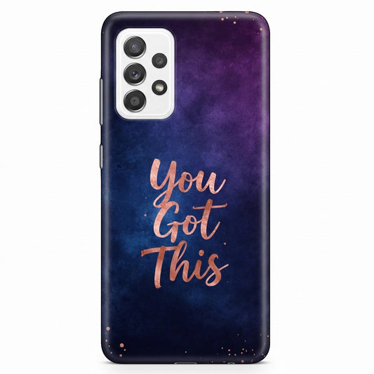 Inspiring Phone Cases Samsung Galaxy case featuring an indigo and blue cosmic design with rose gold You Got This text.