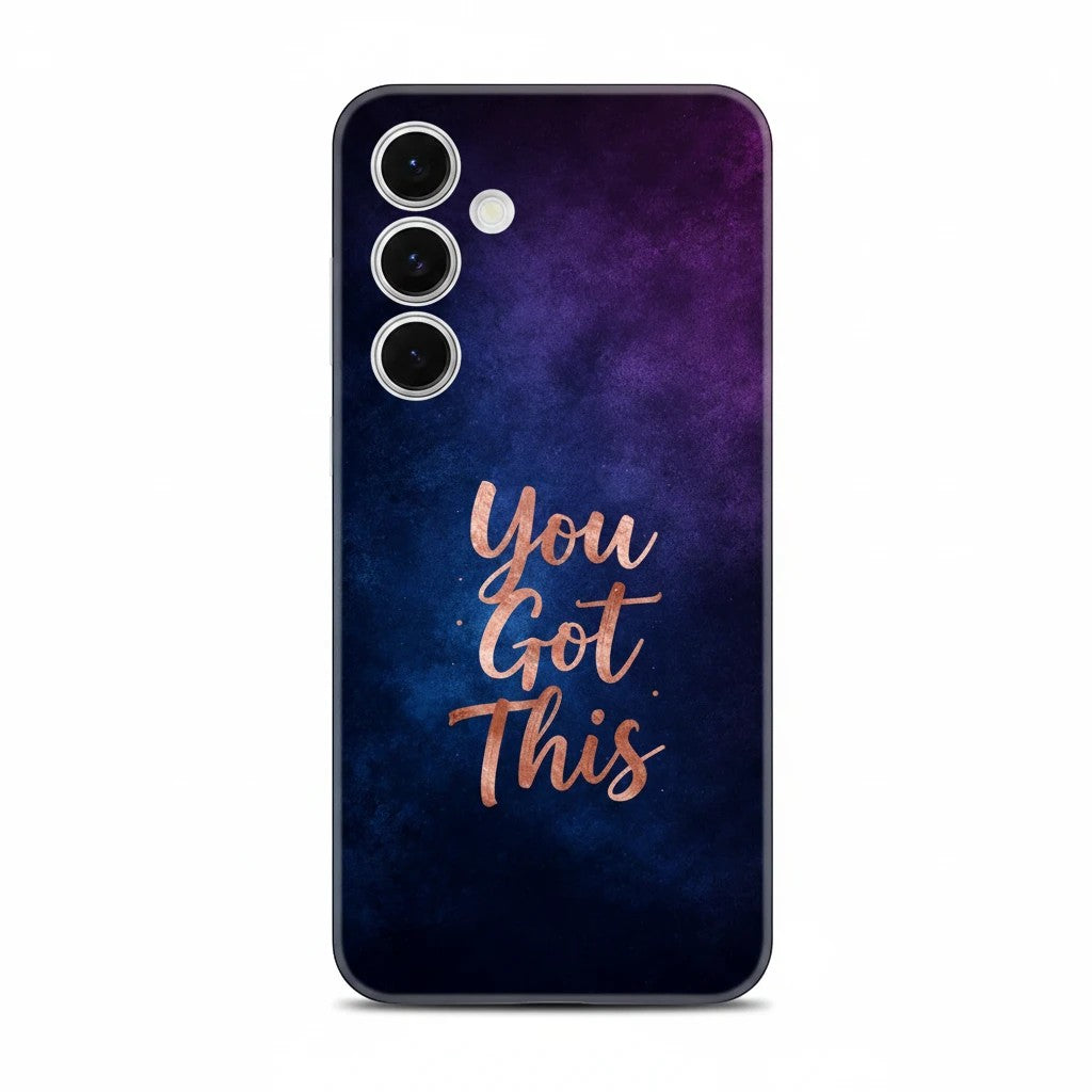 Inspiring Phone Cases You Got This Samsung phone case with indigo and blue cosmic design and rose gold lettering.