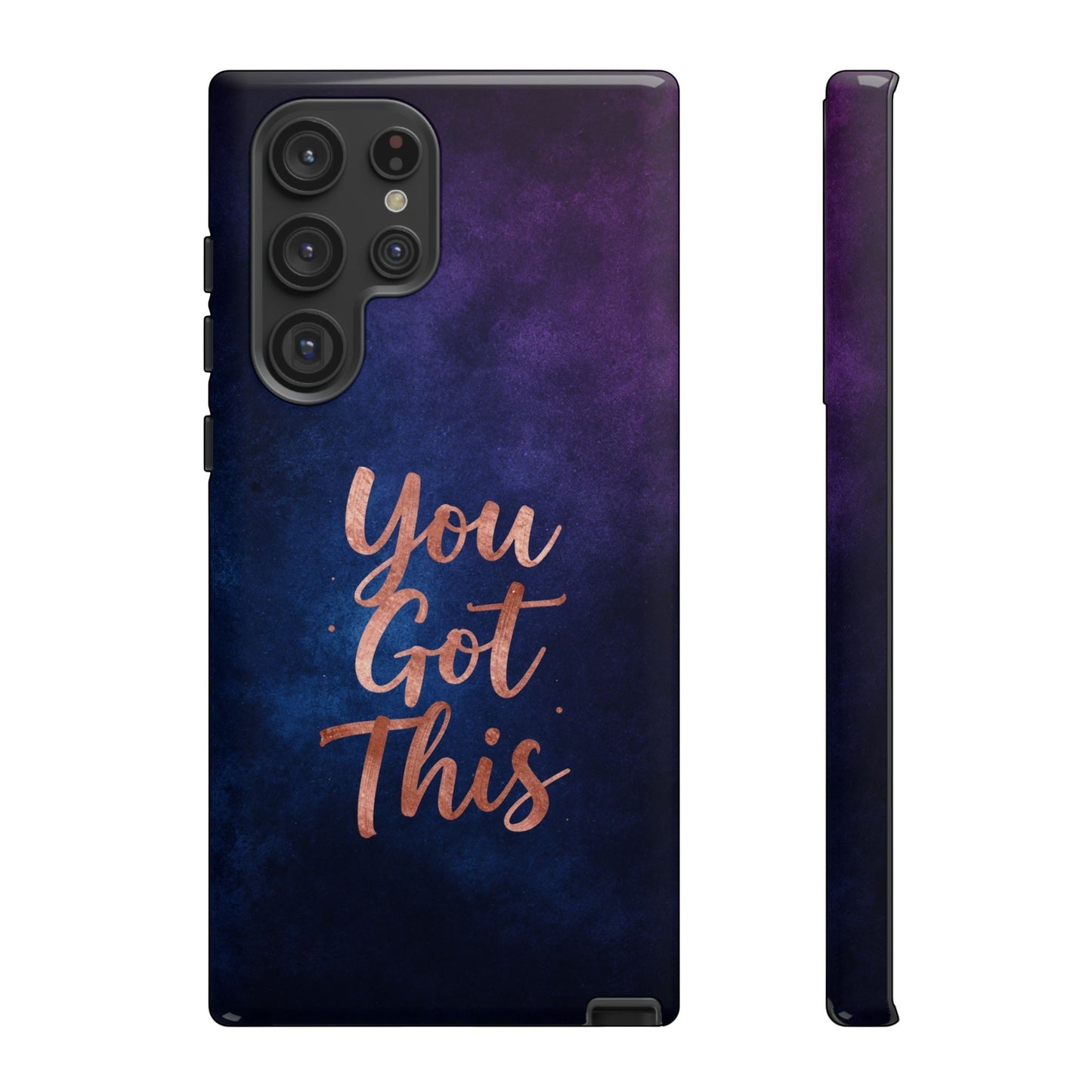 Inspiring Phone Cases Samsung Galaxy case with indigo cosmic dust design and rose gold You Got This quote
